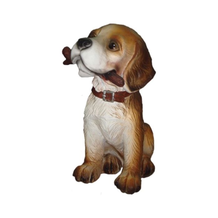 Hund mit Knochen lebensgroß Dekorationsfigur