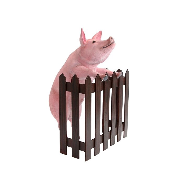 Rosa Schwein stehend am Zaun lebensgroß Dekorationsfigur