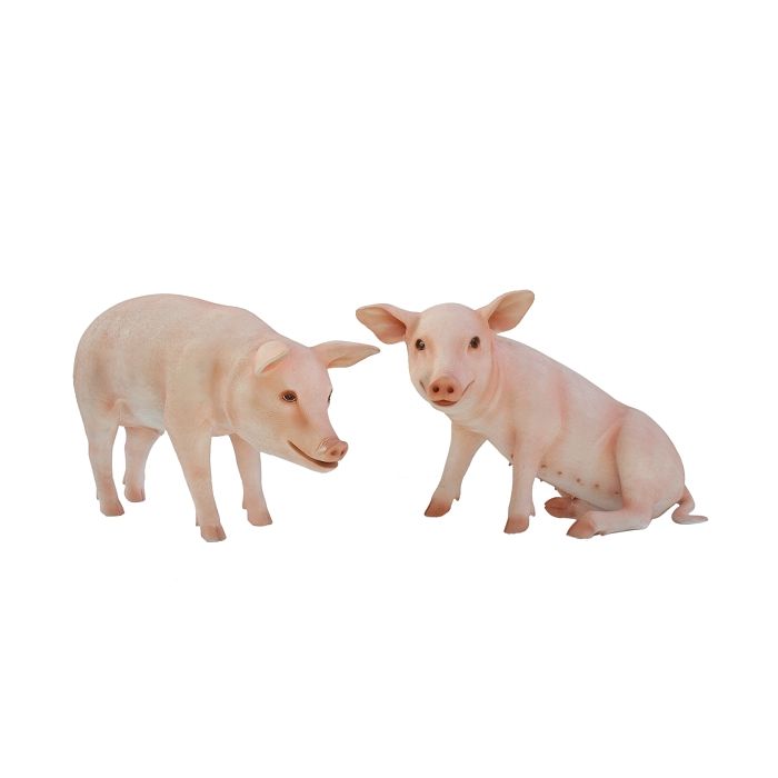 Rosa Schweine stehend und sitzend lebensgroß Deko- & Werbefigur