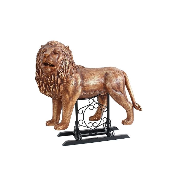 Goldener Löwe stehend auf Metallständer lebensgroß Deko- & Werbefigur