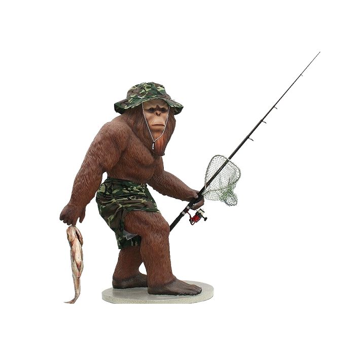 Big Foot mit Angel und Fisch lebensgroß Deko- & Werbefigur