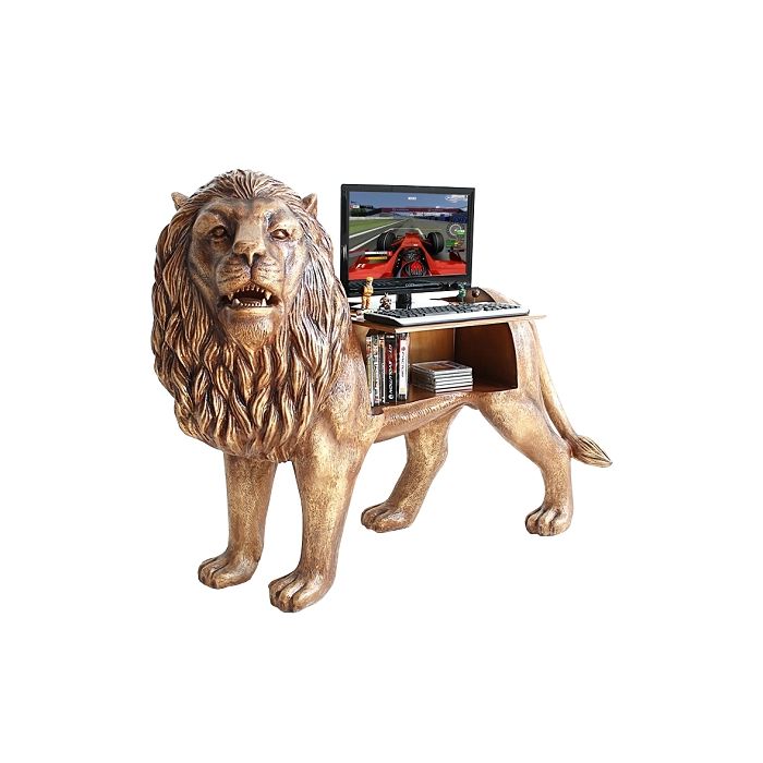 Goldener Löwe Computertisch lebensgroß Tisch