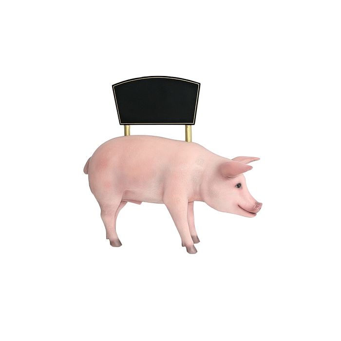 rosa Schwein mit Angebotsschild lebensgroß Angebotstafel