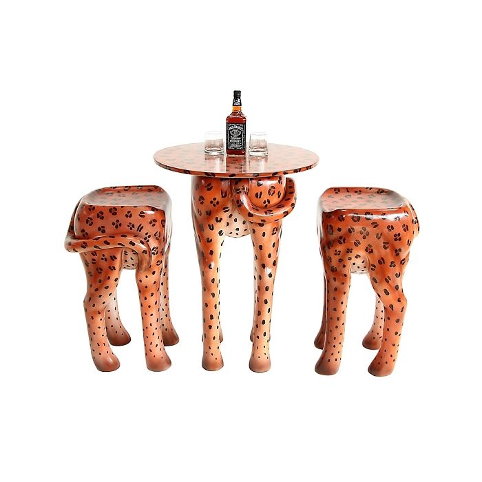 Tisch mit 2 Hockern Leopard verkleinert Sitzmöglichkeit, Tisch