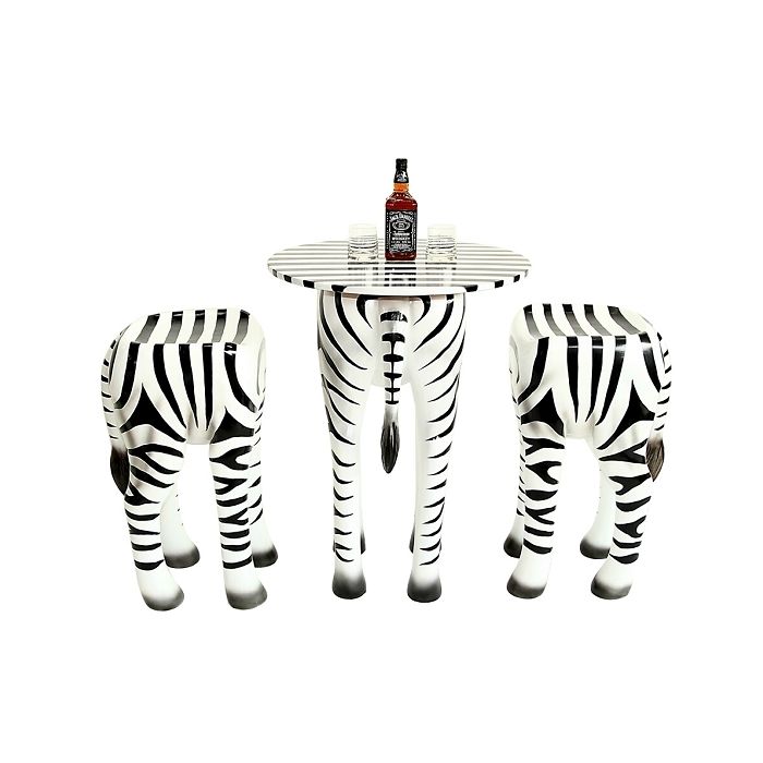 Tisch mit 2 Hockern Zebra verkleinert Sitzmöglichkeit, Tisch