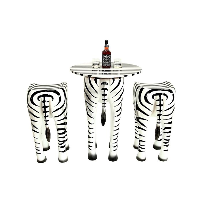 Tisch mit 2 Hockern Zebra verkleinert Sitzmöglichkeit, Tisch