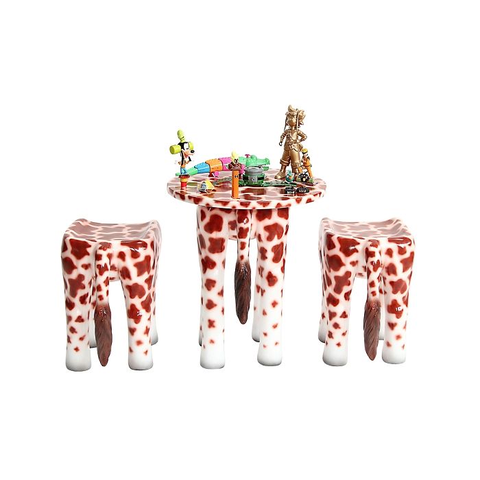 Tisch mit 2 Hockern Giraffe für Kinder verkleinert Sitzmöglichkeit, Tisch