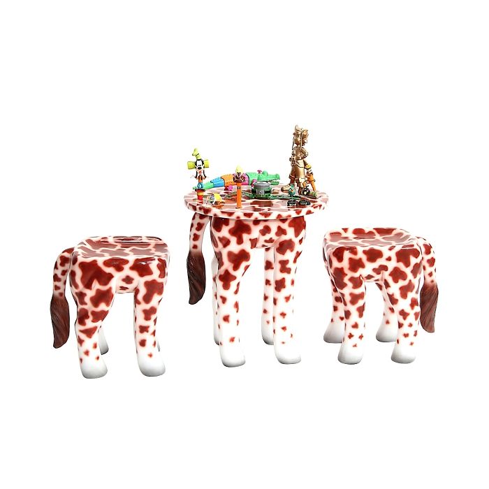 Tisch mit 2 Hockern Giraffe für Kinder verkleinert Sitzmöglichkeit, Tisch