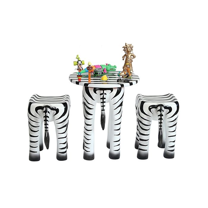 Tisch mit 2 Hockern Zebra für Kinder verkleinert Sitzmöglichkeit