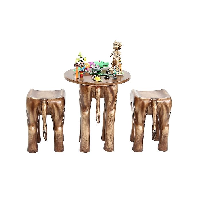 Tisch mit 2 Hockern Löwe Gold für Kinder verkleinert Sitzmöglichkeit, Tisch