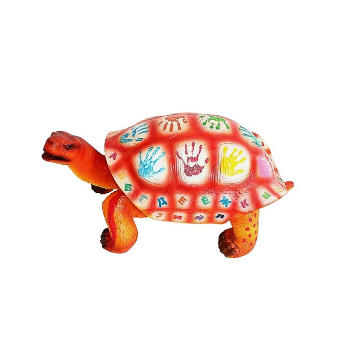 Bunte Schildkröte mit kyrillischem Alphabet und Ziffern zum Sitz lebensgroß Dekorationsfigur