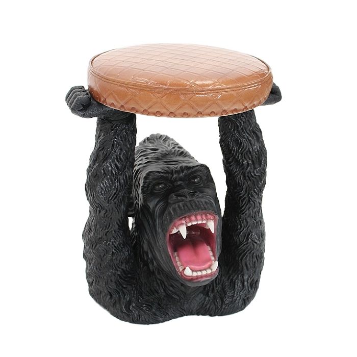 Gorilla Hocker mit braunem Polster lebensgroß Sitzmöglichkeit