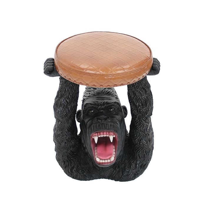 Gorilla Hocker mit braunem Polster lebensgroß Sitzmöglichkeit