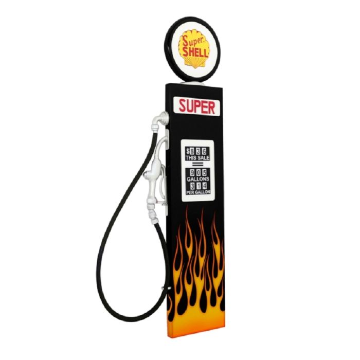 Retro Zapfsäule Schwarz mit Flammen als Wanddeko verkleinert Dekorationsfigur