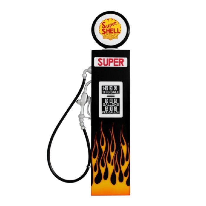 Retro Zapfsäule Schwarz mit Flammen als Wanddeko verkleinert Dekorationsfigur