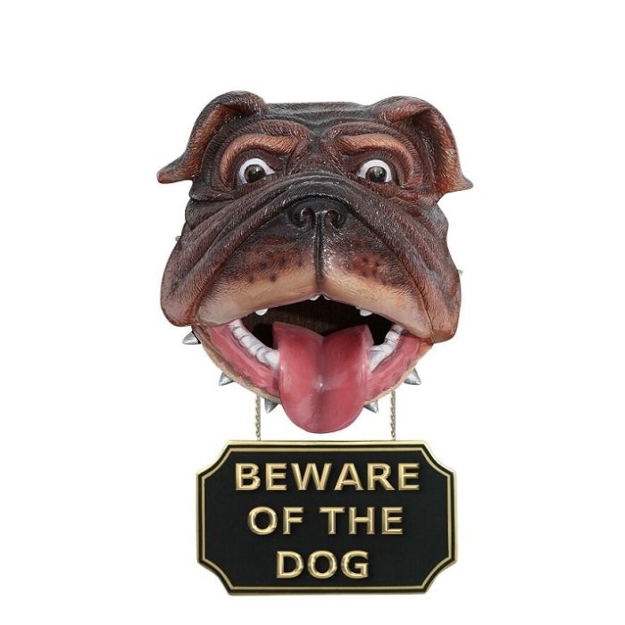 Hundekopf mit *Beware Of The Dog*Schild lebensgroß Dekoköpfe & Büsten