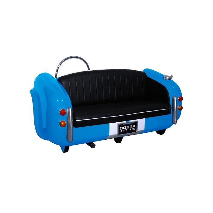 Sofa Cobra Blau mit schwarzem Polster lebensgroß Sitzmöglichkeit