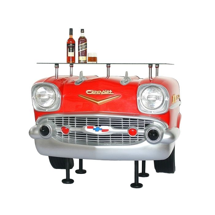 Bar Chevy Front Rot mit Glasplatte lebensgroß Ablagemöglichkeit