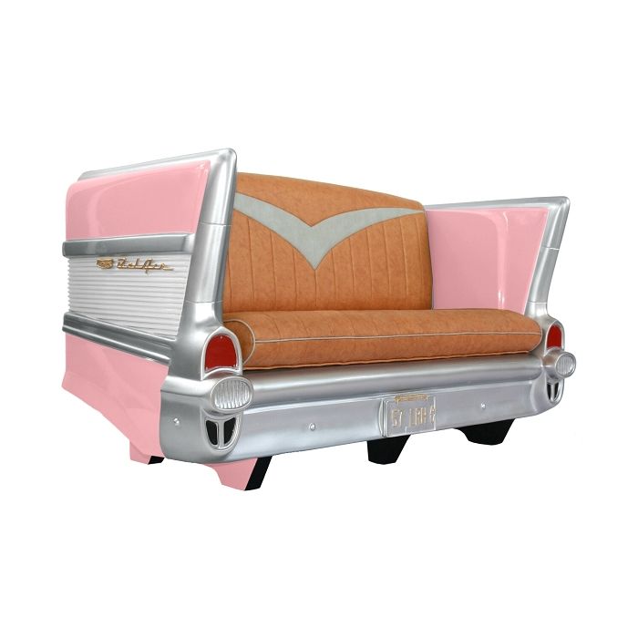 Sofa Chevy Rosa mit braunem Polster lebensgroß Sitzmöglichkeit
