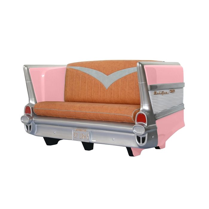 Sofa Chevy Rosa mit braunem Polster lebensgroß Sitzmöglichkeit