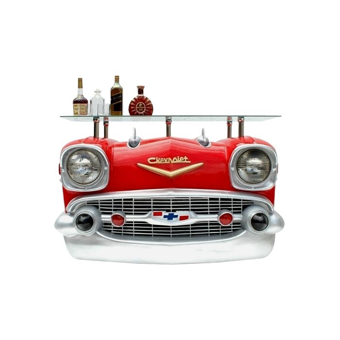 Wandkonsole Chevy Rot mit Glasplatte verkleinert Tisch