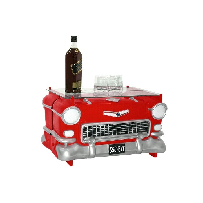 Tisch Chevy Rot mit Glasplatte verkleinert Tisch