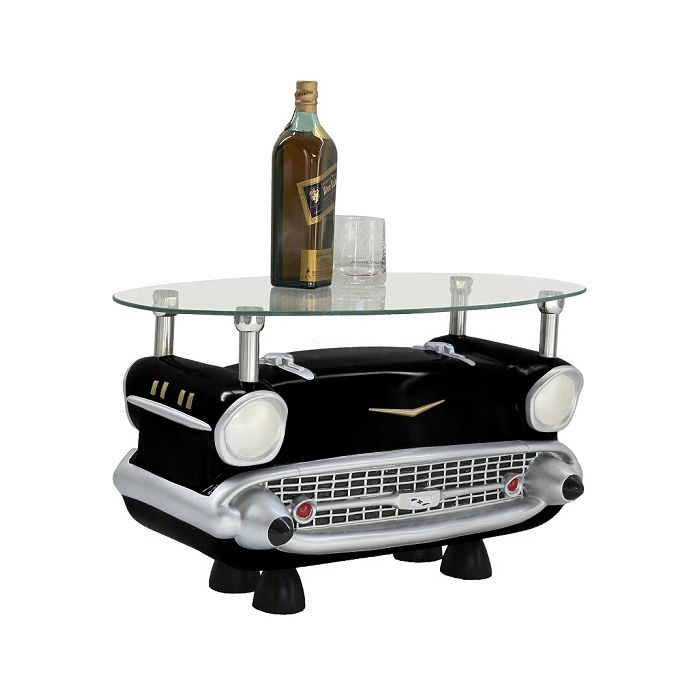 Couchtisch Chevy Schwarz mit Glasplatte verkleinert Tisch
