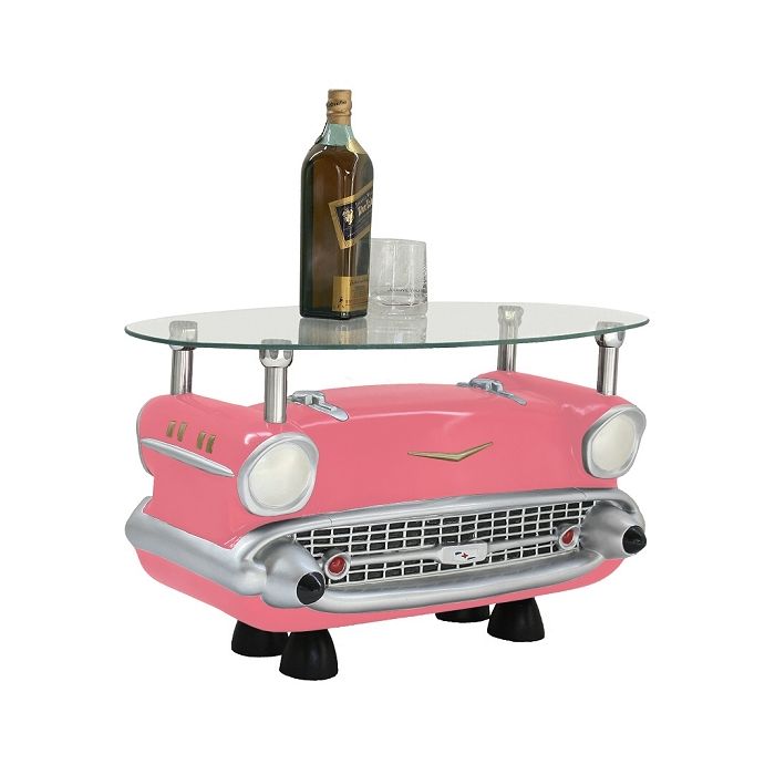Couchtisch Chevy Rosa mit Glasplatte verkleinert Tisch