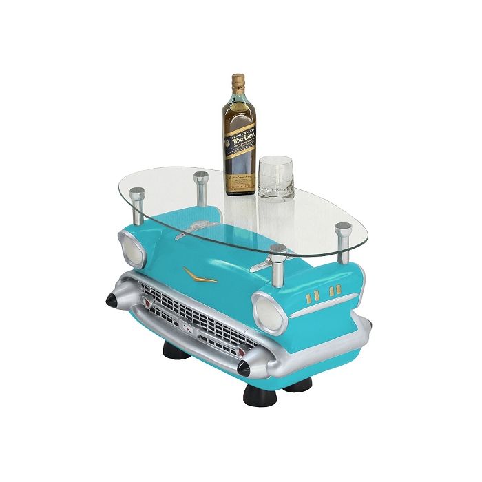 Couchtisch Chevy Hellblau mit Glasplatte verkleinert Tisch