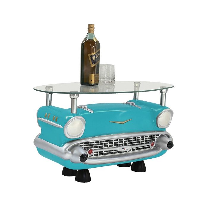 Couchtisch Chevy Hellblau mit Glasplatte verkleinert Tisch