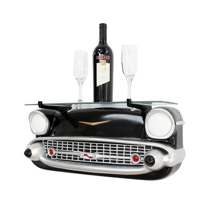 Wandregal Chevy Schwarz mit Glasplatte verkleinert Tisch