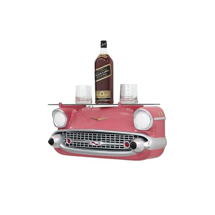 Wandregal Chevy Rosa mit Glasplatte verkleinert Tisch
