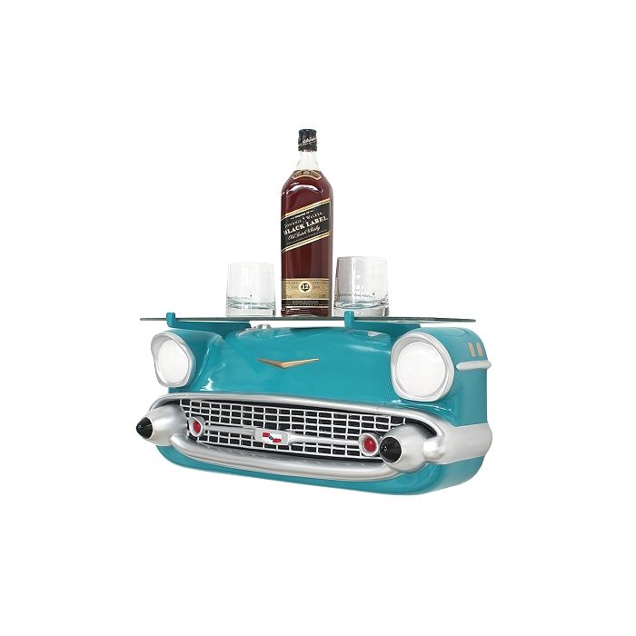 Wandregal Chevy Hellblau mit Glasplatte verkleinert Tisch