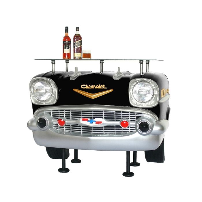 Bar Chevy Front Schwarz mit Glasplatte lebensgroß Ablagemöglichkeit