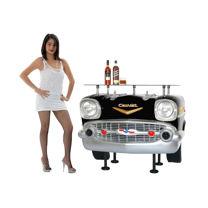 Bar Chevy Front Schwarz mit Glasplatte lebensgroß Ablagemöglichkeit