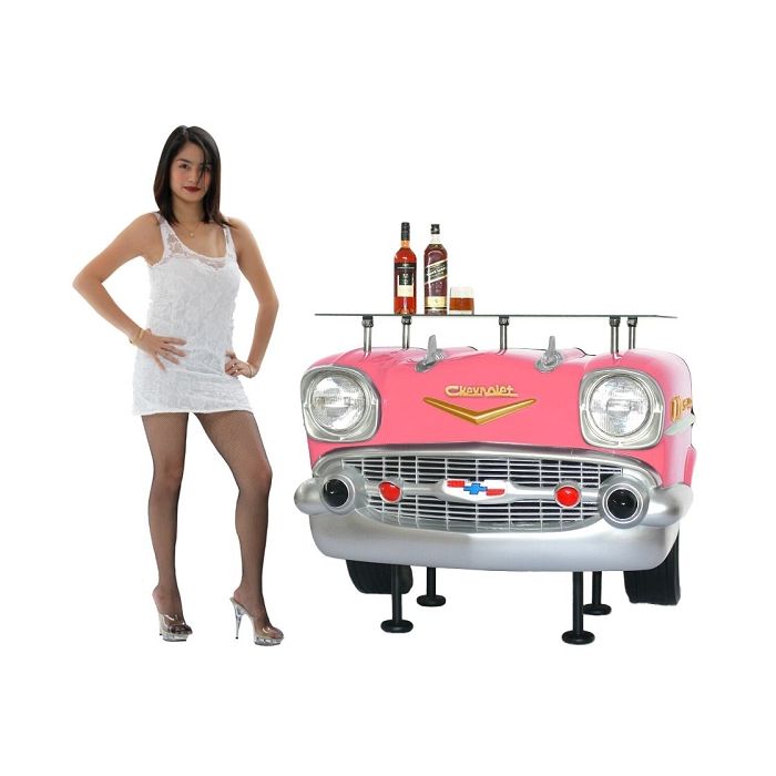 Bar Chevy Front Rosa mit Glasplatte lebensgroß Ablagemöglichkeit