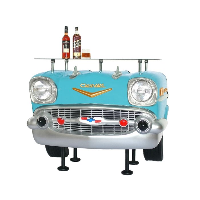 Bar Chevy Front Hellblau mit Glasplatte lebensgroß Ablagemöglichkeit