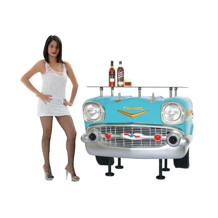 Bar Chevy Front Hellblau mit Glasplatte lebensgroß Ablagemöglichkeit