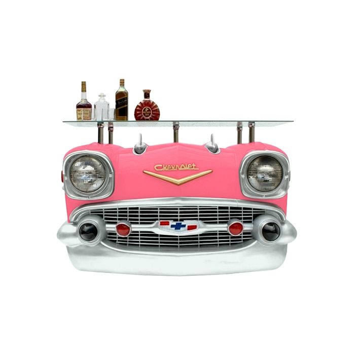 Wandkonsole Chevy Pink mit Glasplatte verkleinert Tisch