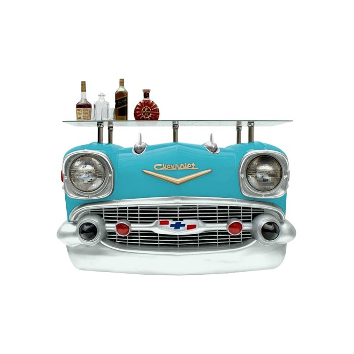 Wandkonsole Chevy Blau mit Glasplatte verkleinert Tisch