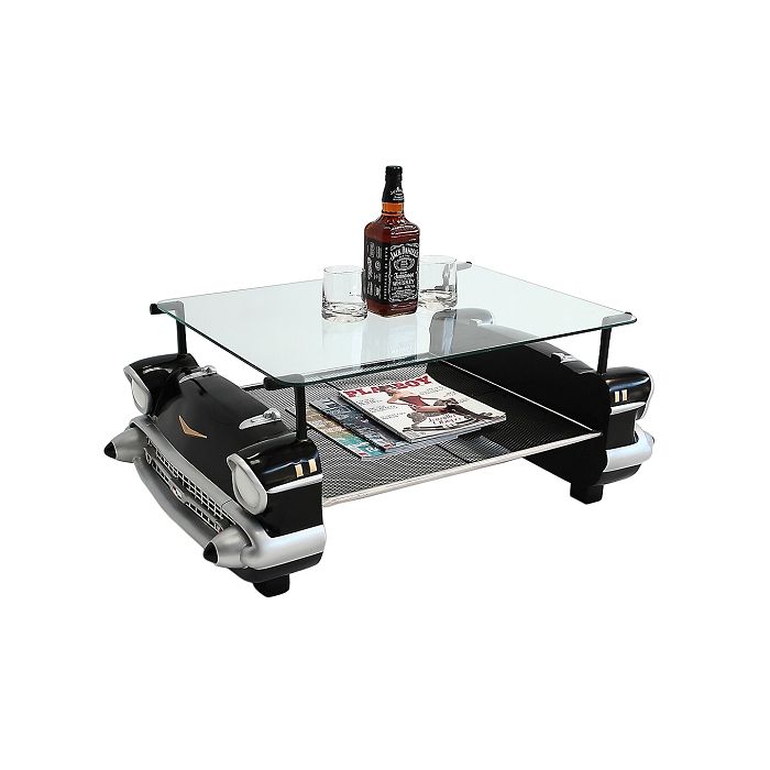 Couchtisch Chevy Schwarz mit Ablage und Glasplatte verkleinert Tisch