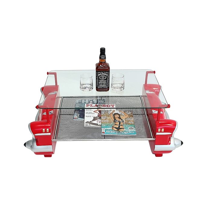 Couchtisch Chevy Rot mit Ablage und Glasplatte verkleinert Tisch