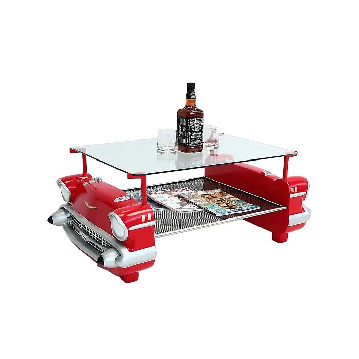 Couchtisch Chevy Rot mit Ablage und Glasplatte verkleinert Tisch