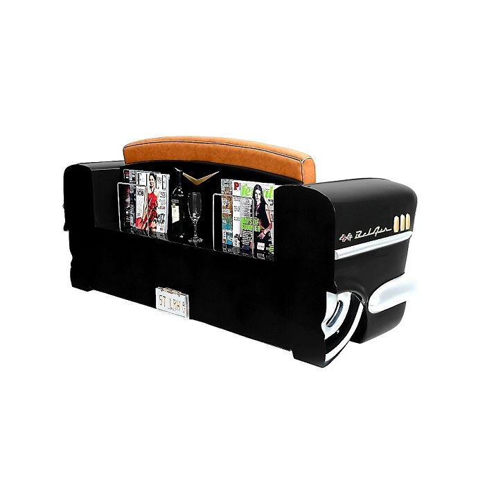 Sofa Chevy Schwarz mit braunem Polster und Zeitschriften und Get lebensgroß Sitzmöglichkeit