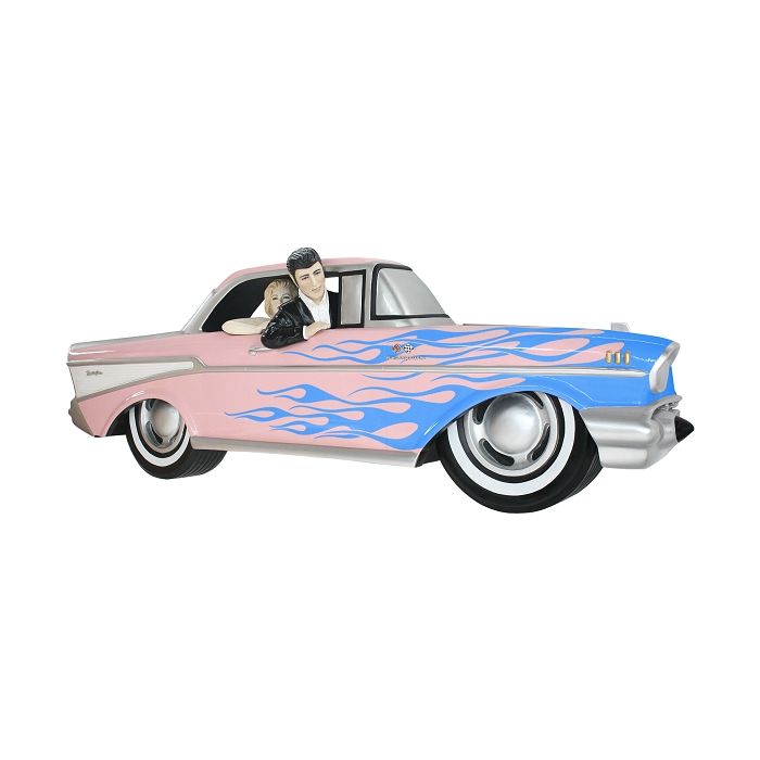 Wanddeko Chevy Rosa mit blauen Flammen und Elvis verkleinert Dekorationsfigur