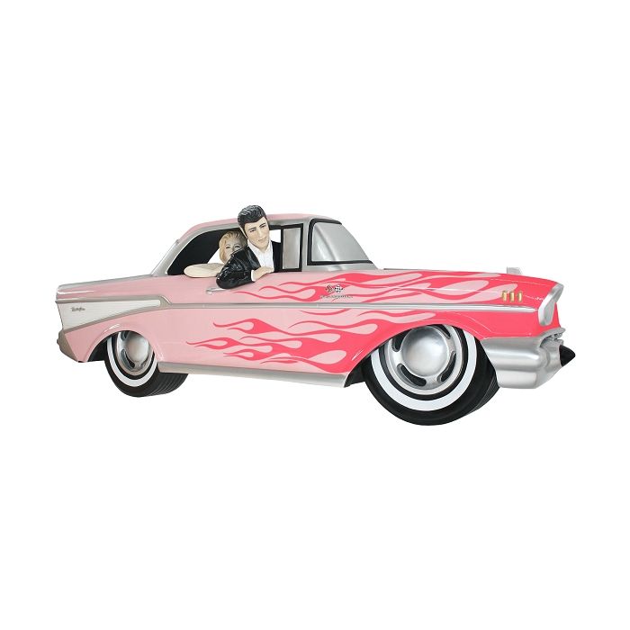Wanddeko Chevy Rosa mit pinken Flammen und Elvis verkleinert Dekorationsfigur
