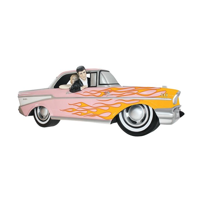 Wanddeko Chevy Rosa mit gelben Flammen und Elvis verkleinert Dekorationsfigur