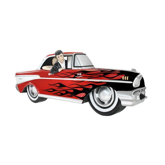Wanddeko Chevy Rot mit schwarzen Flammen und Elvis verkleinert Dekorationsfigur