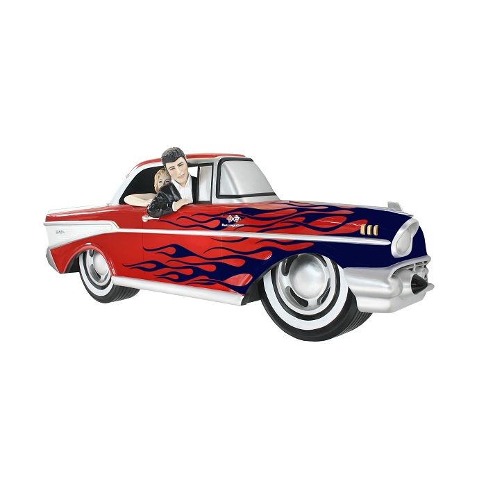 Wanddeko Chevy Rot mit blauen Flammen und Elvis verkleinert Dekorationsfigur