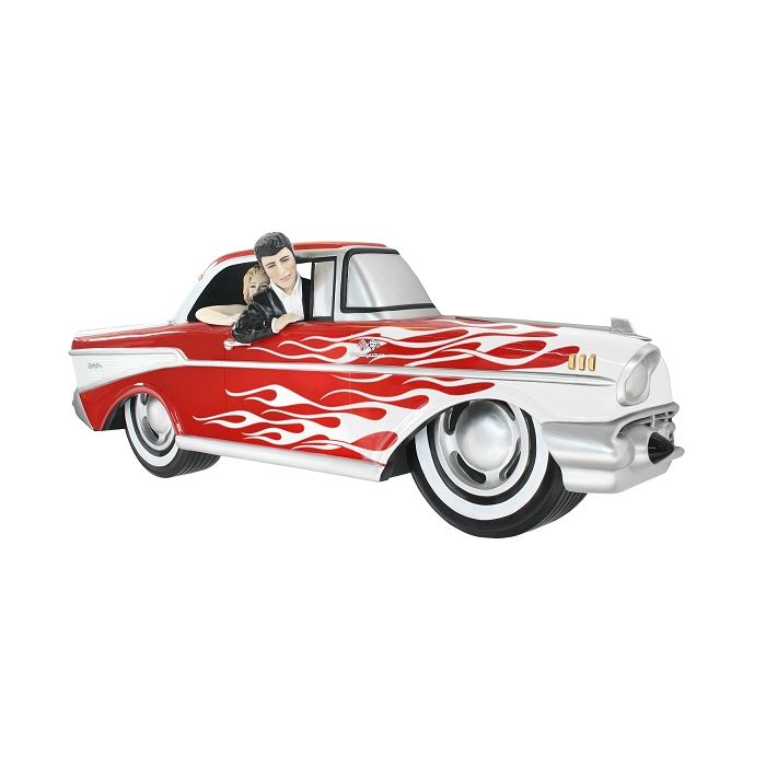 Wanddeko Chevy Rot mit weißen Flammen und Elvis verkleinert Dekorationsfigur